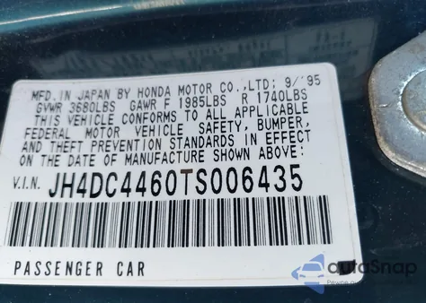 1996 Acura Integra Se z USA, uszkodzony, nr VIN JH4DC4460TS006435